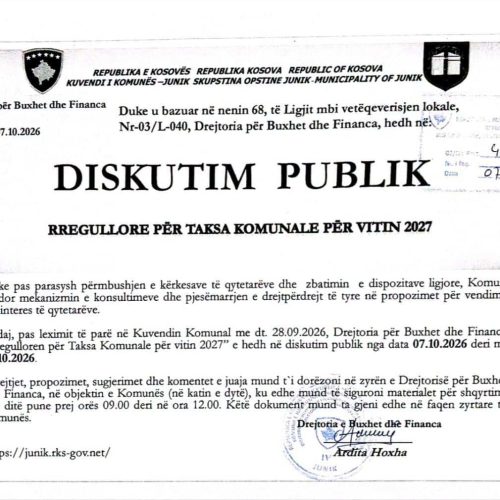 Diskutim publik për Taksat Komunale 2027…